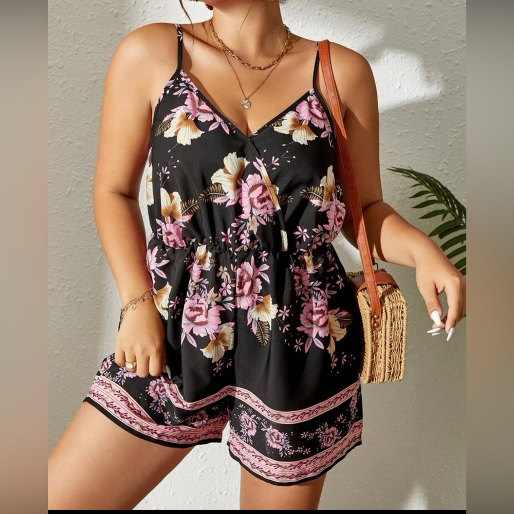 Floral print cami romper